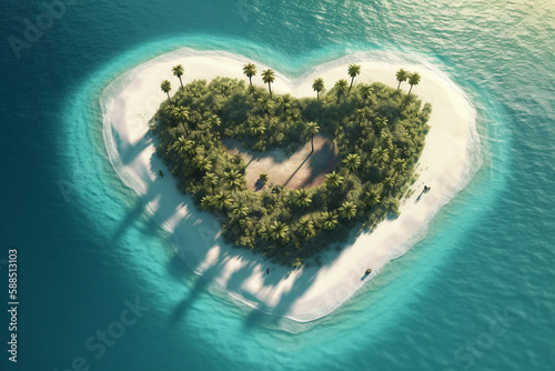 Amazing tropical island in heart shape. Generative AI