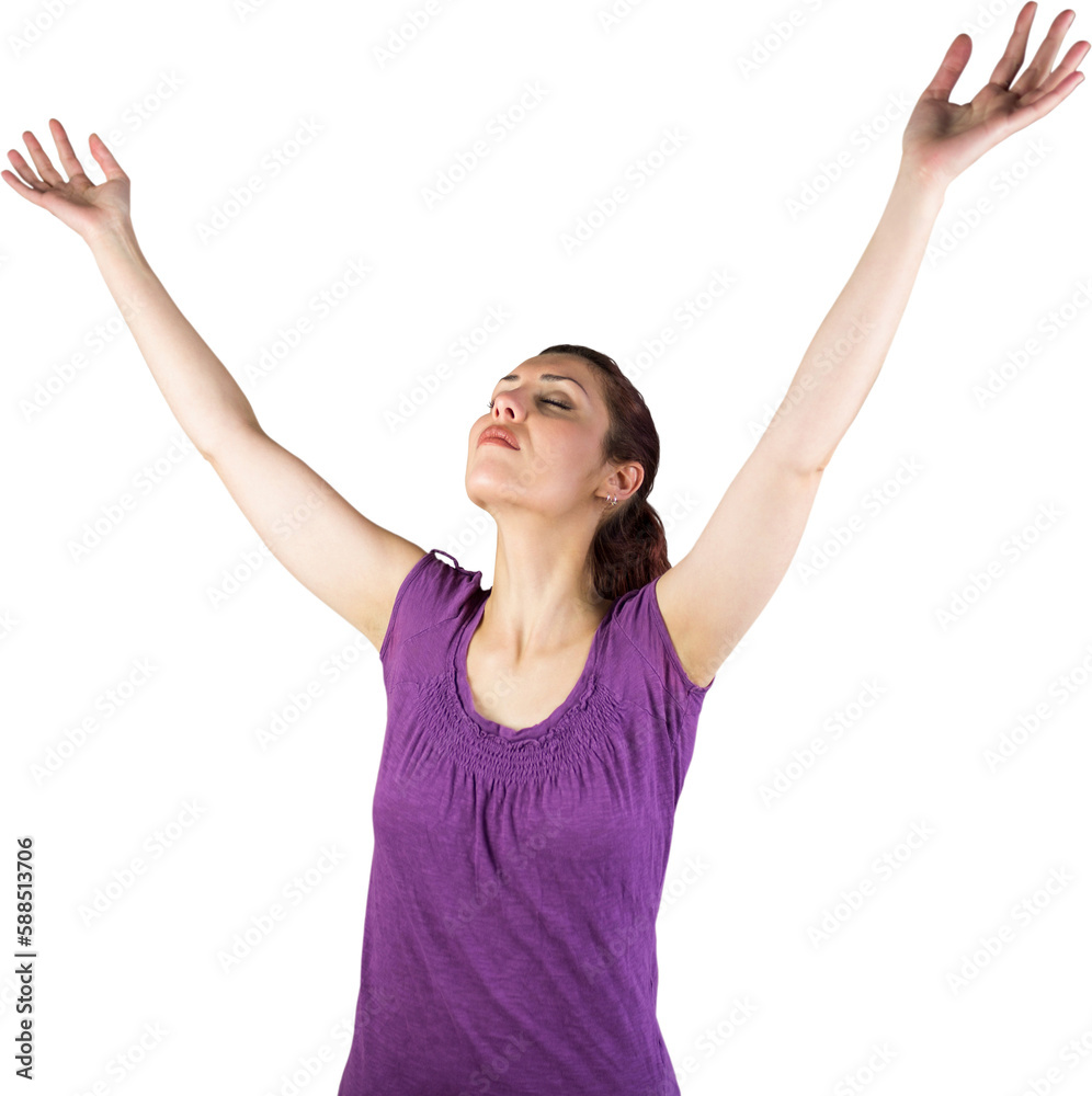Woman with arms raised and eyes closed Woman with arms raised and eyes closed
