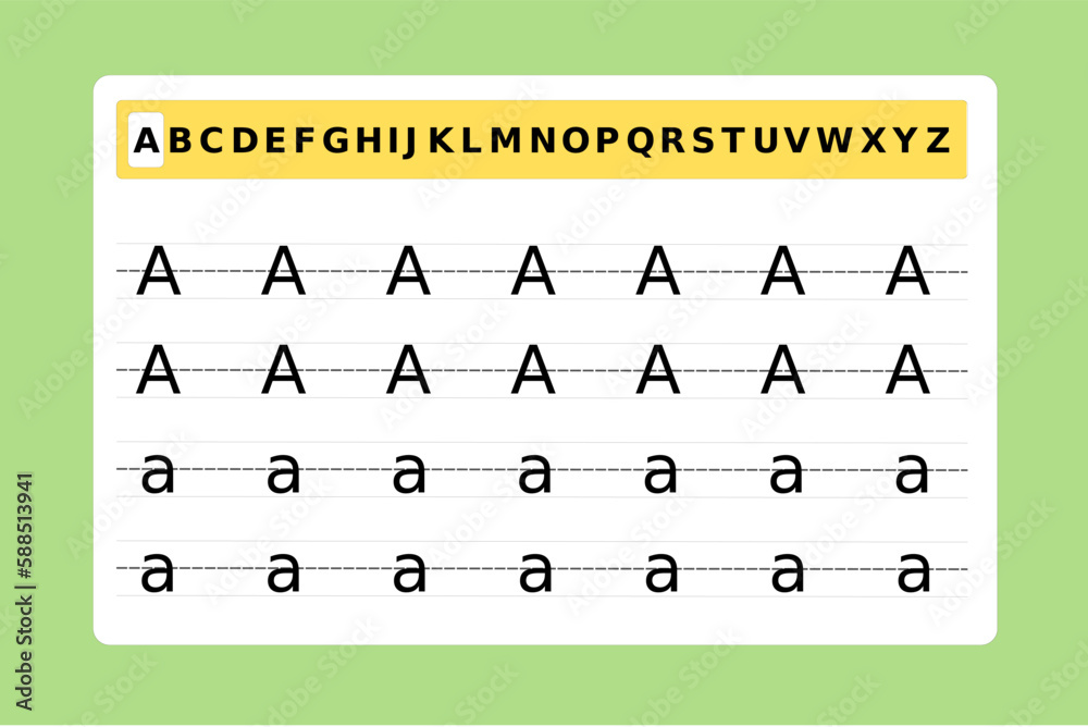 Trace letter A uppercase and lowercase. Alphabet tracing practice ...