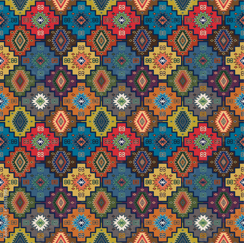 Ethnic textile pattern. Colorful Turkish rug design.