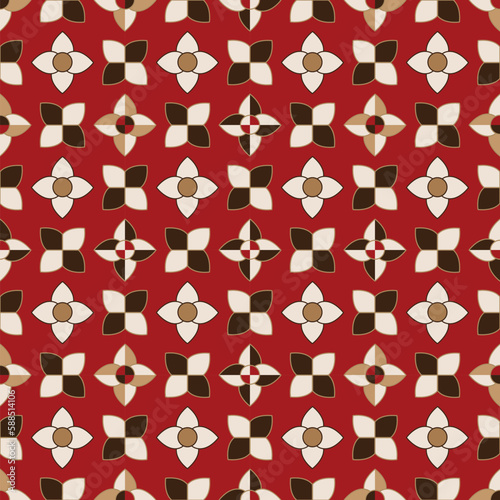 Red and brown floral geometric luxury pattern. Stylish fashion fabric design.