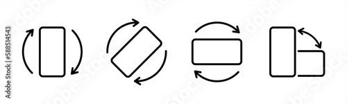 Icons Rotate smartphone. Mobile phone rotation symbols set. Phone screen vertical or horisontal turn. Vector illustration 10 eps.