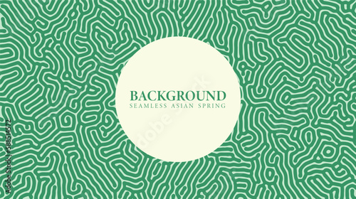 Asian background motif in oriental geometric bizarre style. Spring ornament texture for decorative backdrop, wrapping, banner. Green organic wavy abstract asian vector japanese classic motif. Vector.
