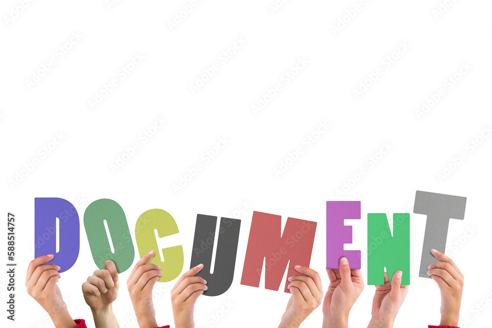 Fototapeta premium Colorful alphabet spelling document held up by people 