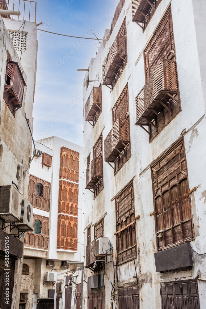 Al-Balad old town with traditional muslim houses, Jeddah, Saudi Arabia