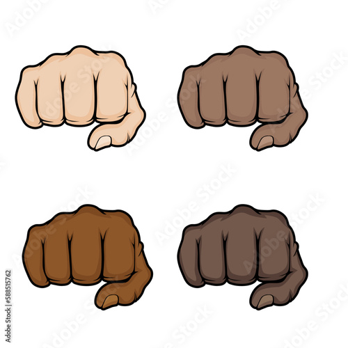 Fist bumps in different skin colors vector illustrations