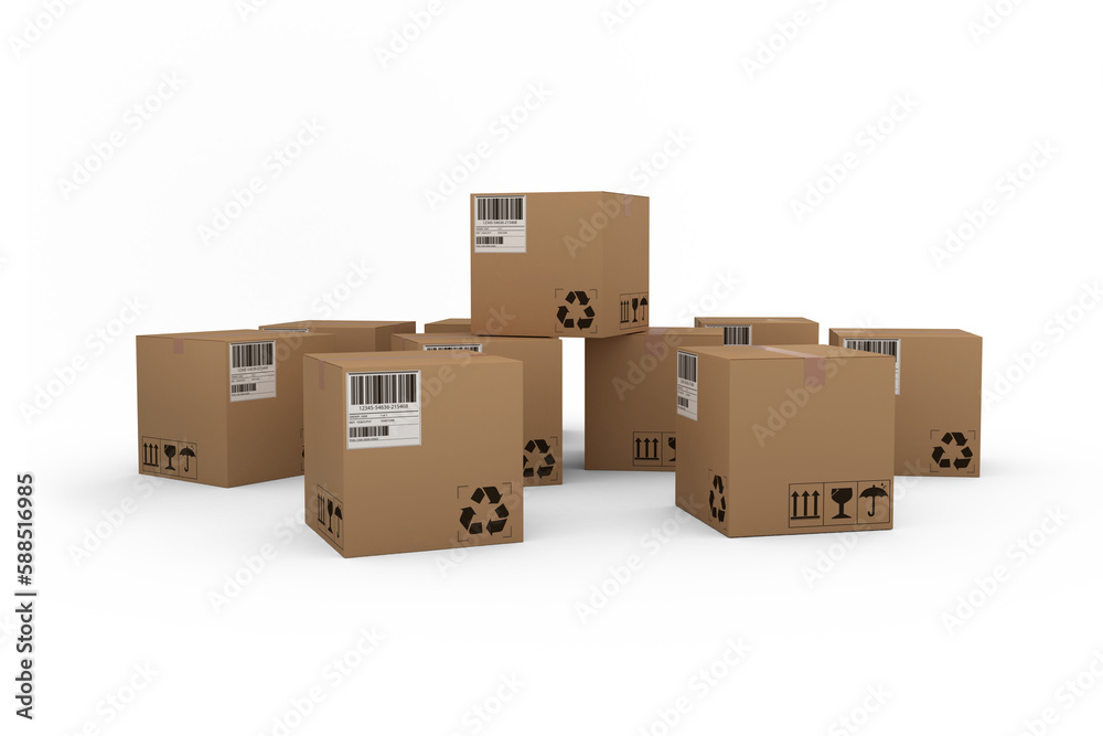 Group of computer generated brown cardboard boxes Group of computer generated brown cardboard boxes