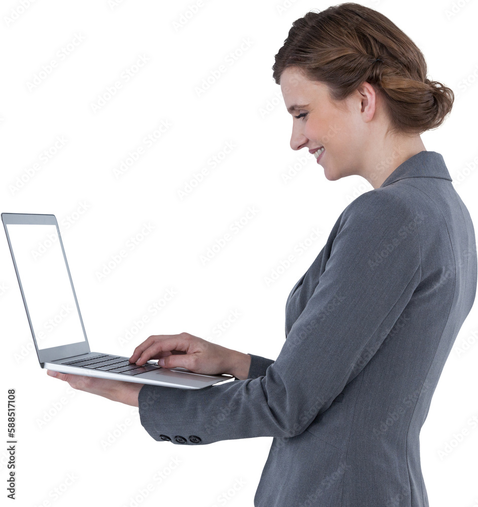 Side view of businesswoman using laptop computer Side view of businesswoman using laptop computer