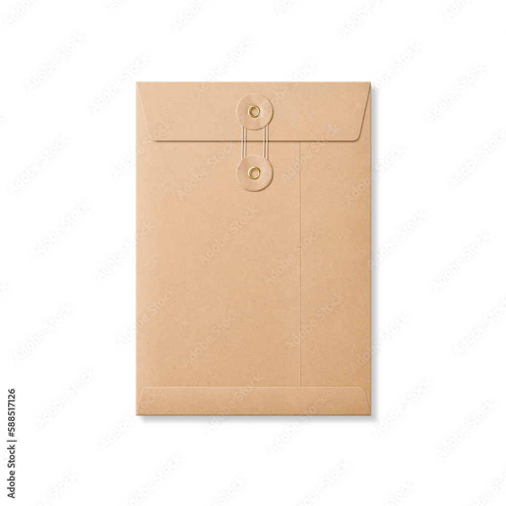 Kraft paper A5/C5 size string and washer envelope isolated on a