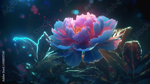 Transparent bright colorful flowers abstract futuristic flower art generative ai © Yan