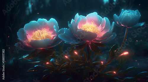 Photographie Transparent bright colorful flowers abstract futuristic flower art generative ai
