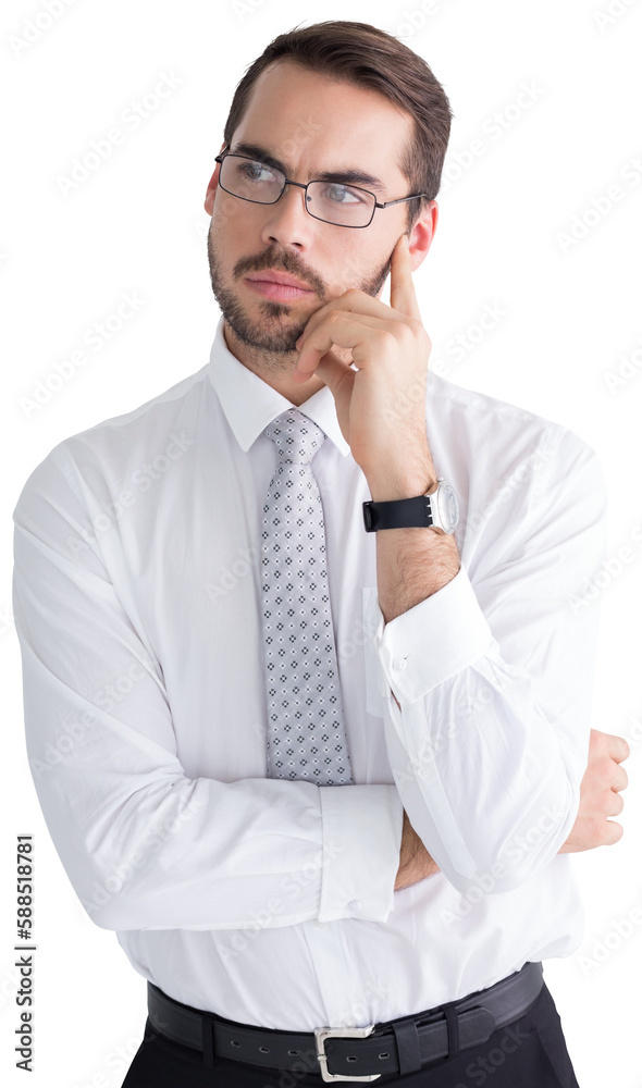 Portrait of a businessman with glasses thinking Portrait of a businessman with glasses thinking