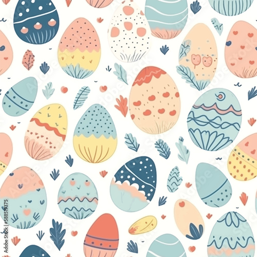 Hand-drawn vector Easter egg pattern with colorful design on white background. Seamless and versatile, perfect for various projects, seamless pattern, pastel colours. Crafting or Digital Background