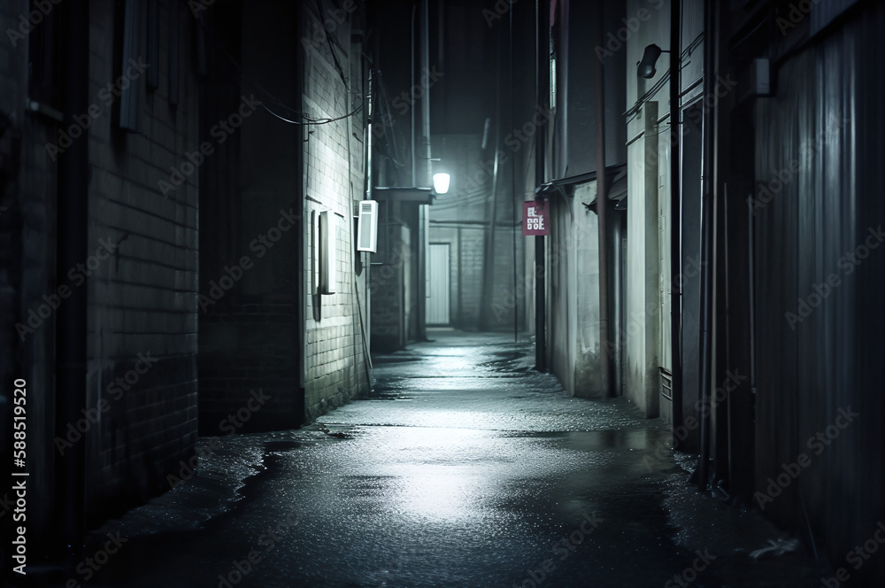 Mysterious alleyway in the city at night