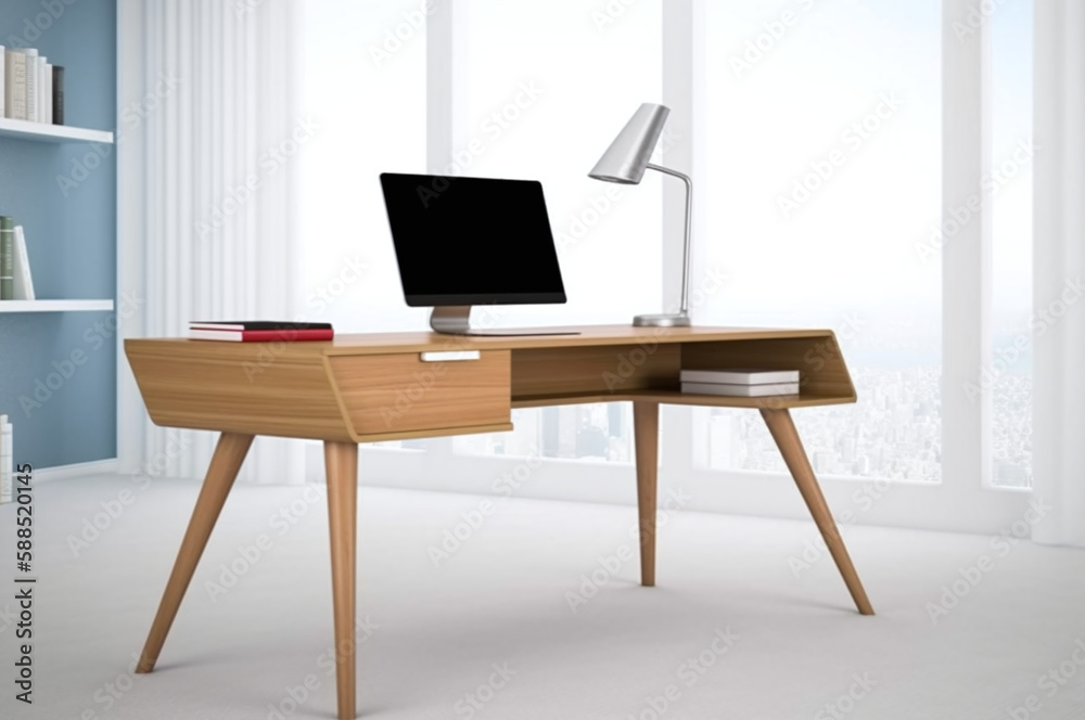 Fototapeta premium Modern office desk with hidden storage 
