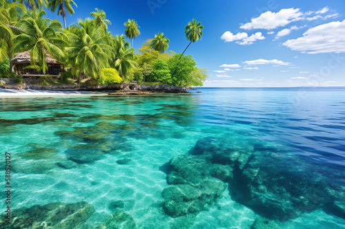 Tropical island beach with palm trees