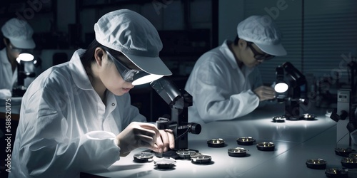 Semiconductor manufacturing in Taiwan, scientists working on processors and cpu chips generative ai