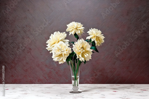 Dahlias in a vase on a tabletop