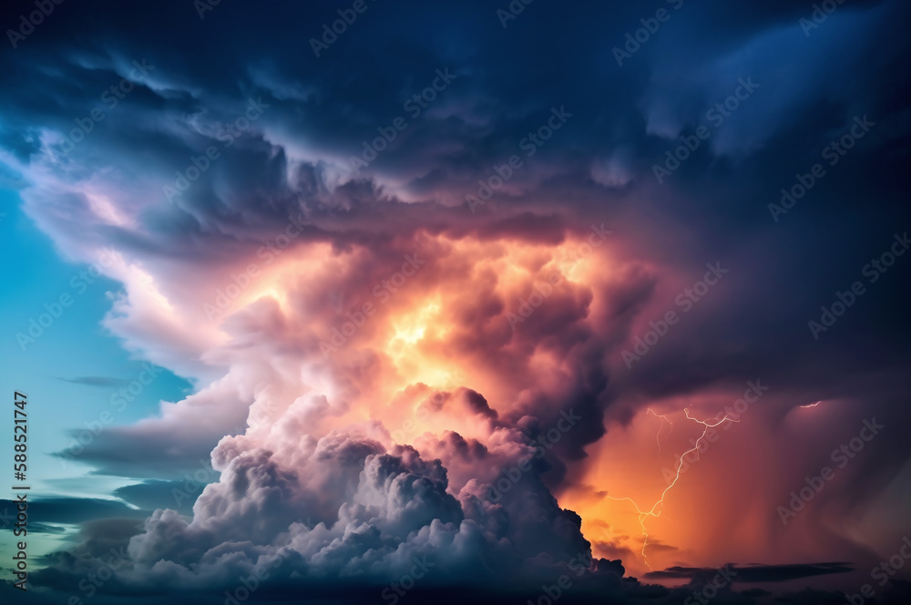 Lightning bolt in a stormy sky