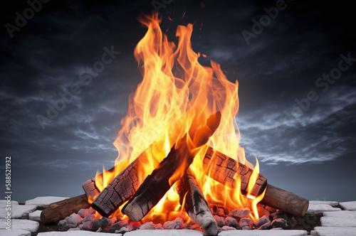 A blazing bonfire 