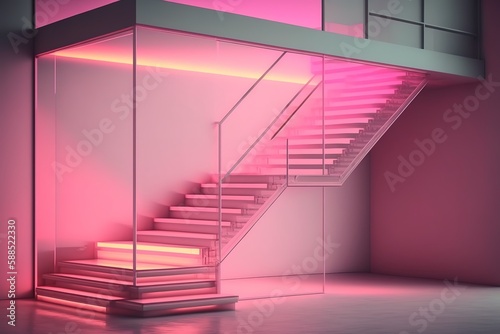 Futuristic empty room, neon glow photo