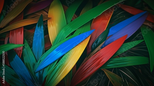 Tropical Leaves Rainbow Colors created with Generative AI Technology, ai, generative