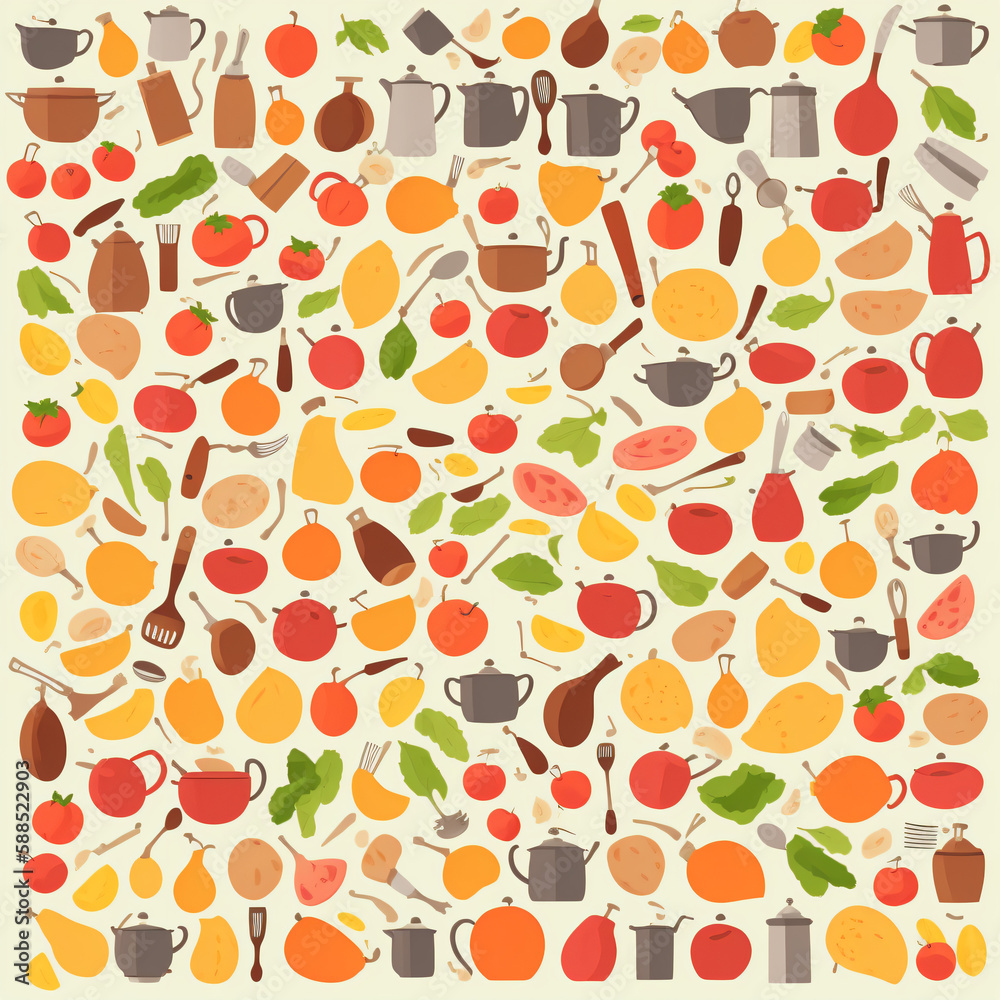 Seamless pattern with fruits illustration - Generative AI