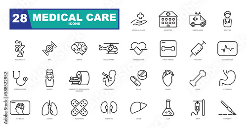Medical care set of vector icons. Good quality icons perfect for websites or infographics.