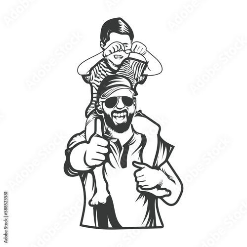 A father and a son on the shoulder  father s day vector design.