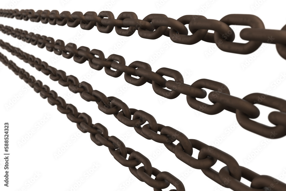 Row of 3d rusty metal chains Row of 3d rusty metal chains