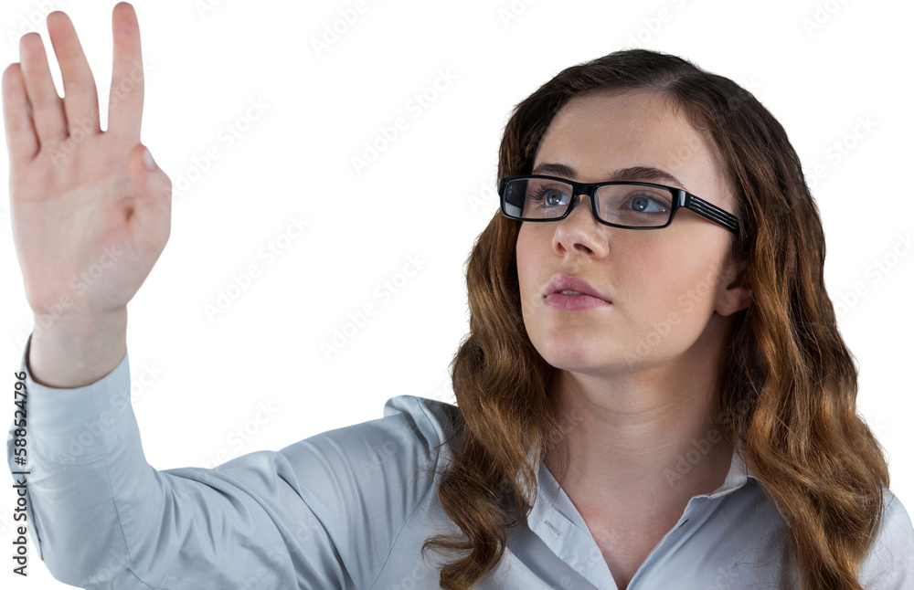 Woman touching invisible screen