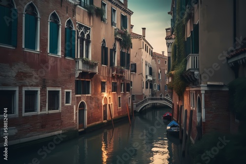 A canal between two buildings Generative AI