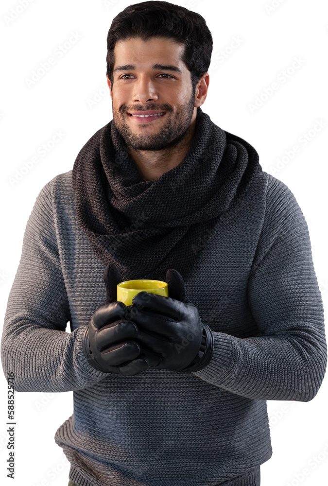 Smiling man looking away while holding mug of coffee Smiling man looking away while holding mug of coffee