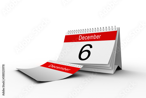Desk calendar showing 6th date of December
