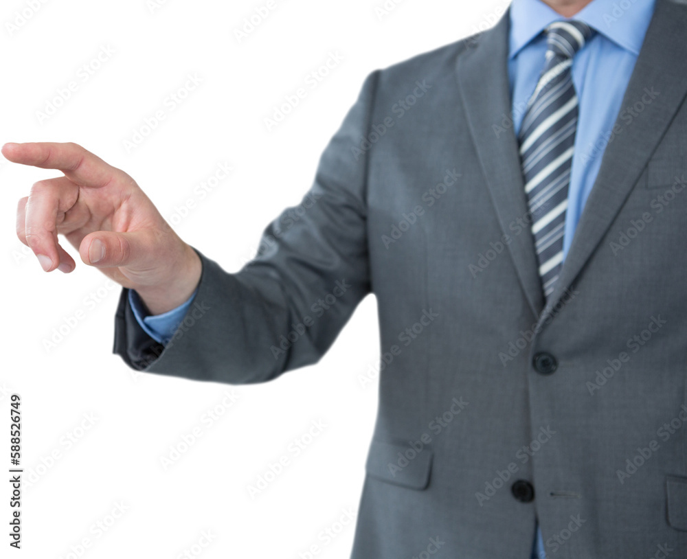 Midsection of businessman touching digital screen Midsection of businessman touching digital screen