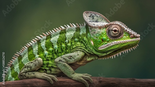 green lizzard on tree, green chameleon on tree, nature, blury green background