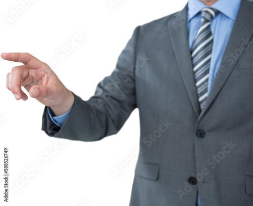 Midsection of businessman touching digital screen