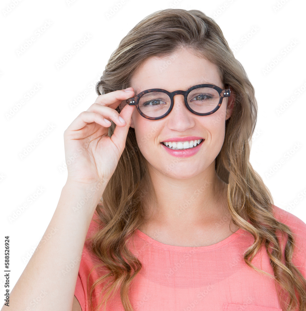 Portrait of happy woman wearing black eyeglasses 