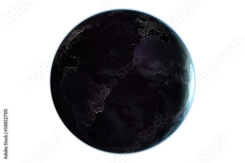 Earth with shadow over white background