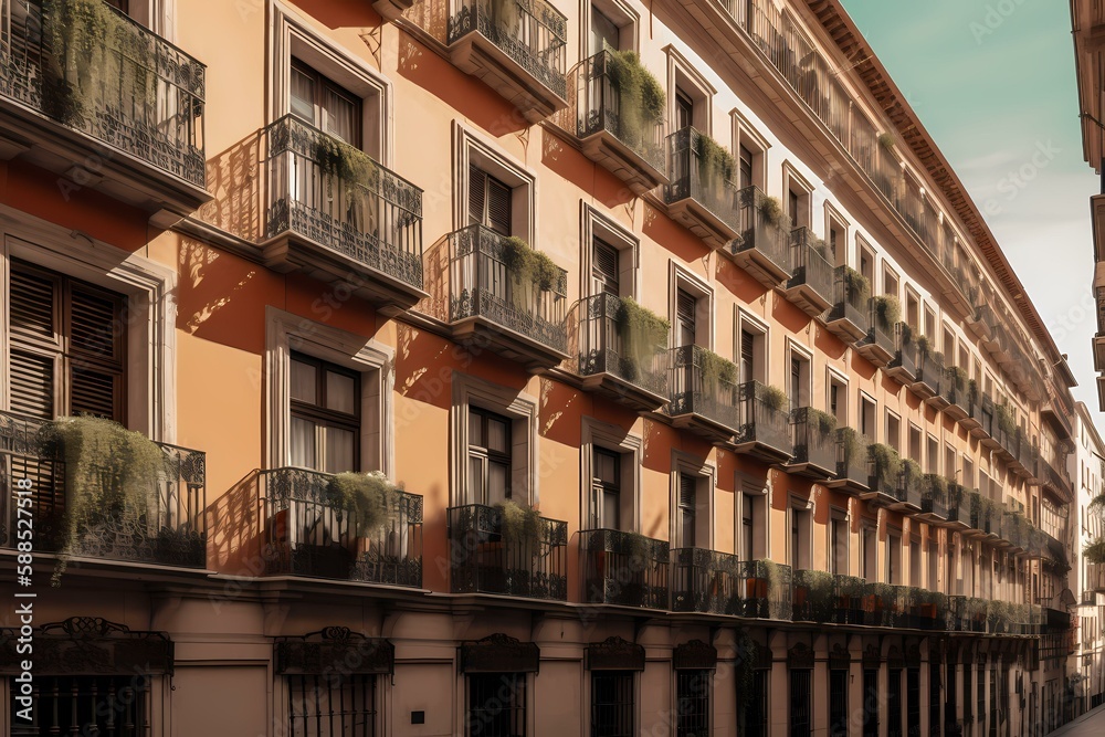 A building with balconies and balconies Generative AI