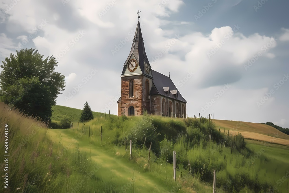 A church on a hill Generative AI