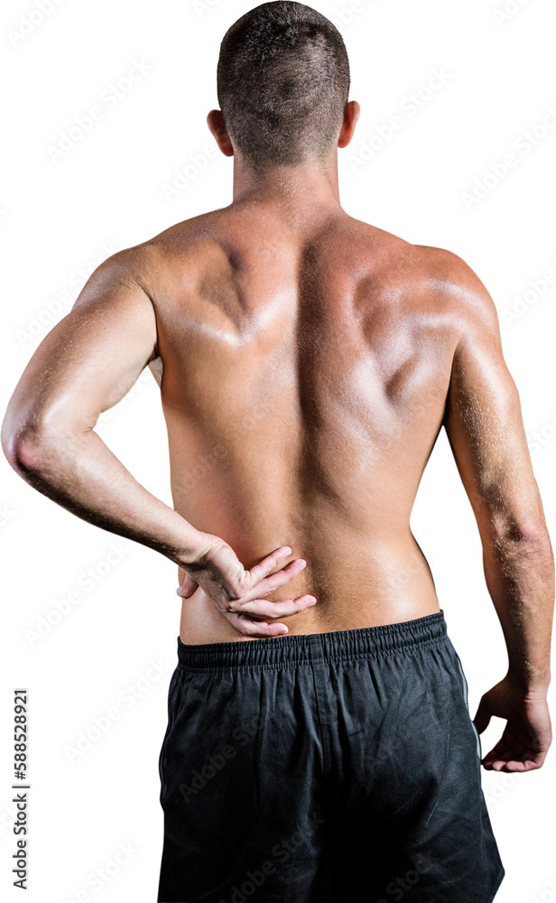 Fototapeta premium Shirtless athlete with back pain