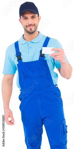 Handyman holding visiting card