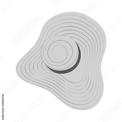 Contour drawing of a summer hat with wide brim and a strips around in grayscale. Day of rest. EPS