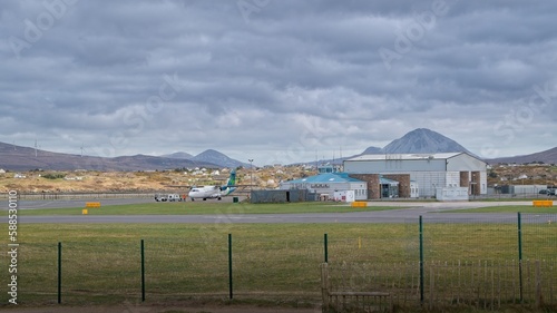 Carrickfinn airport County Donegal Republic of Ireland, airplane and buildings photo