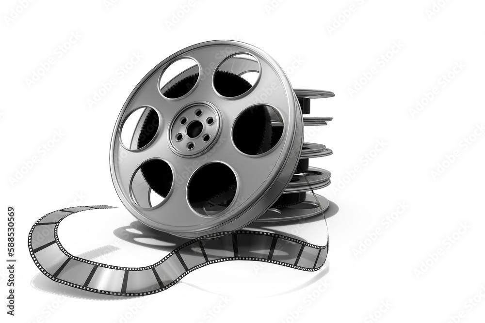 Close-up of film reels on white background