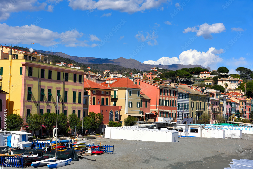 panorama and coast in Celle Ligure Liguria Italy