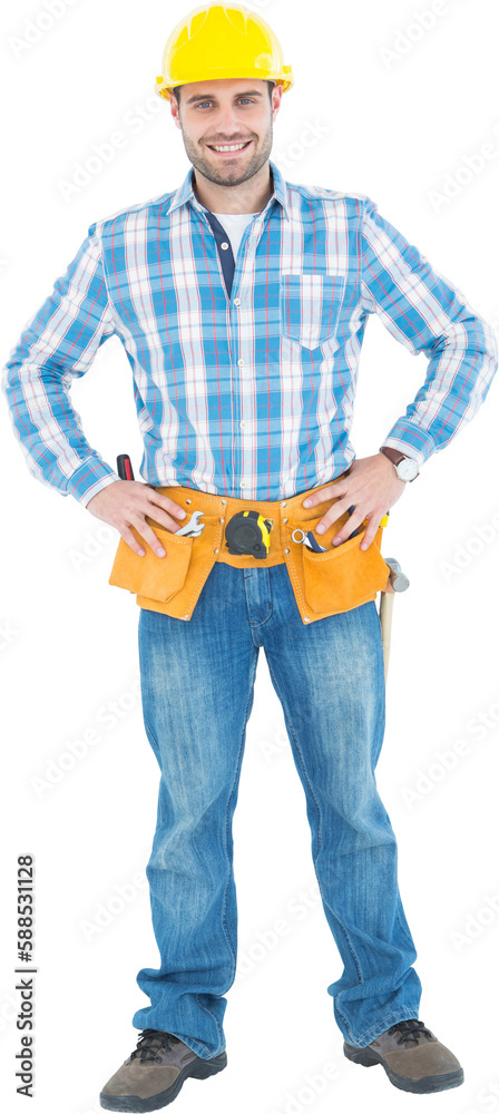 Confident repairman standing with hands on hips Confident repairman standing with hands on hips
