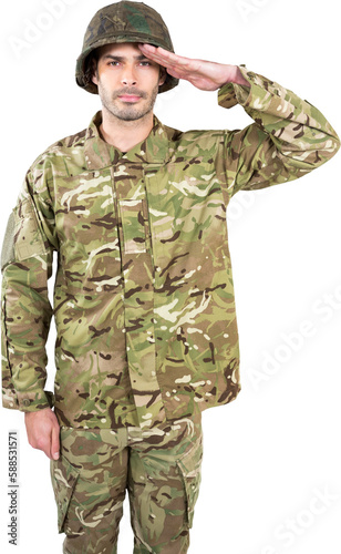 Принти на полотні Portrait of confident soldier saluting
