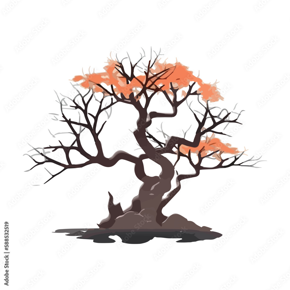 Cartoon style bonsai tree colourful vector illustration. Vector tree illustration on white background. Cartoon style bonsai tree colourful vector illustration. Vector tree illustration on white background.